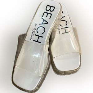 Beach by Matisse “Wade” Clear & White wedge heels slip ins